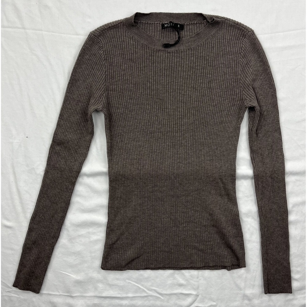 EUC MOTF Women Brown Ribbed Knit Wool Blend Long Sleeve Crewneck Sweater Size S